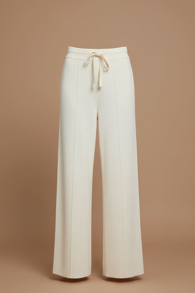 Pantalon Fluide Écru Maille Cordon Ample Femme - Beige - vue 3