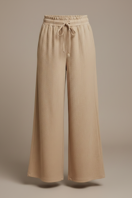 Pantalon Fluide Beige Côtelé Ample Décontracté Cordon - Cordé - vue 3