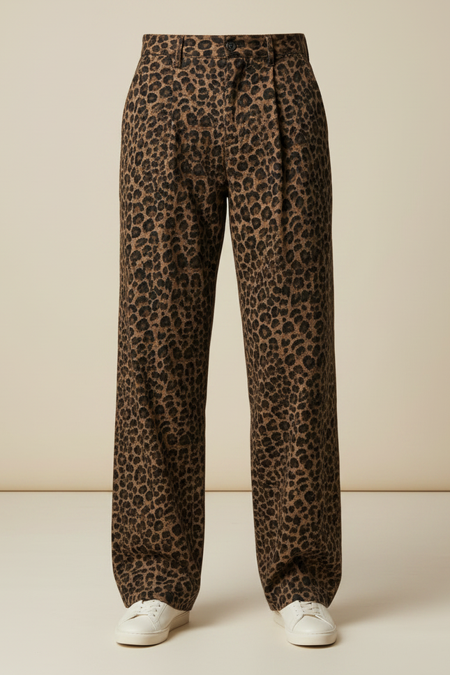 Pantalon Fluide Léopard Marron Ample Décontracté Homme - Viscose - vue 3
