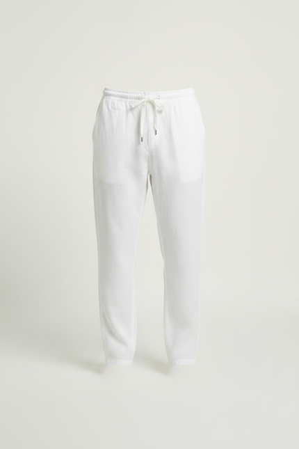 Pantalon Fluide Blanc Lin Coton Décontracté Droit Homme - vue 3