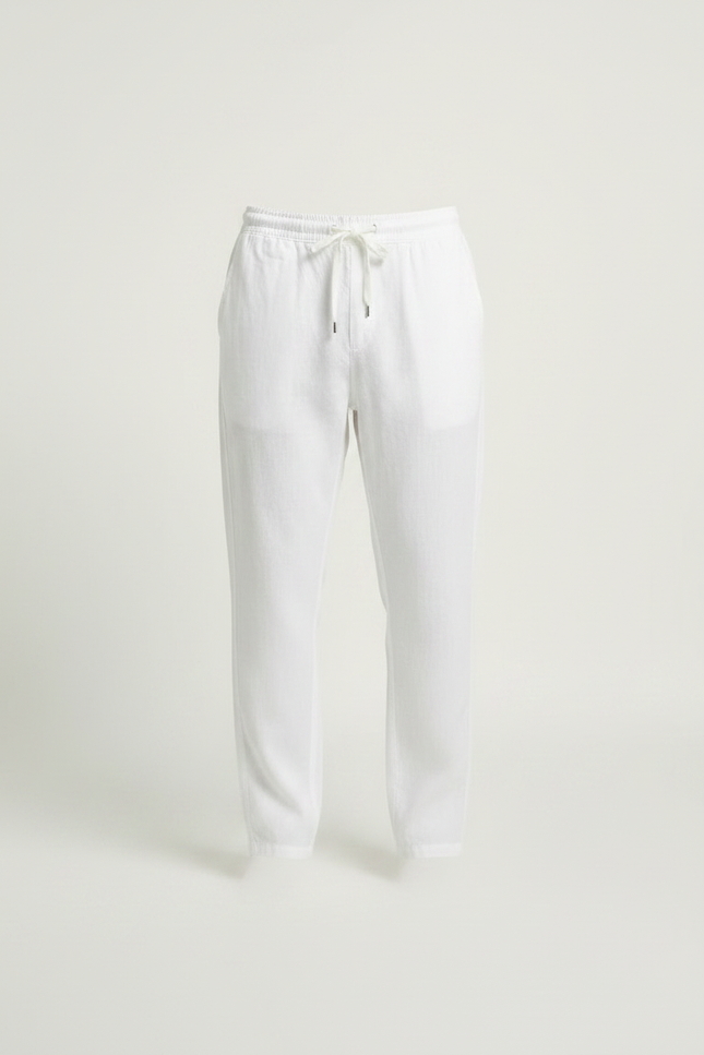 Pantalon Fluide Blanc Lin Coton Décontracté Droit Homme - vue 3