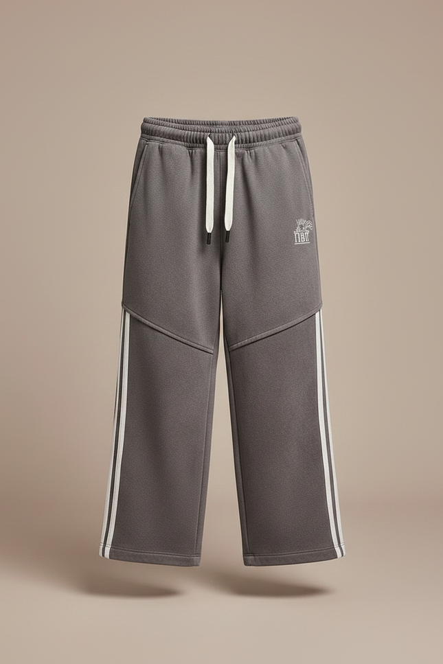 Pantalon Fluide Gris Ample Sport Rayures Blanches Enfant - Molleton - vue 3