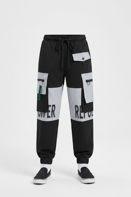 Pantalon Fluide Cargo Bicolore Noir Gris Imprimé Garçon - Multicolore Molleton - vue 3