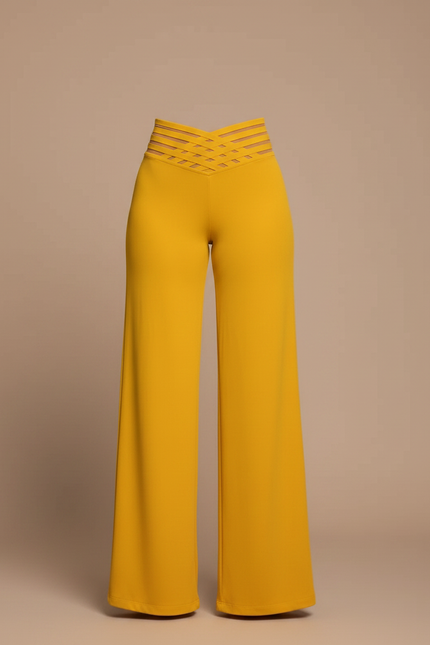 Pantalon Fluide Moutarde - Jaune Viscose - vue 3