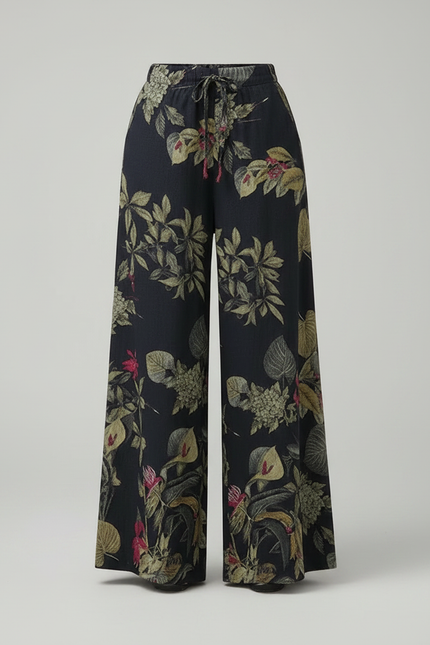 Pantalon Fluide Imprimé Floral Ample Décontracté Bohème - Lin - vue 3