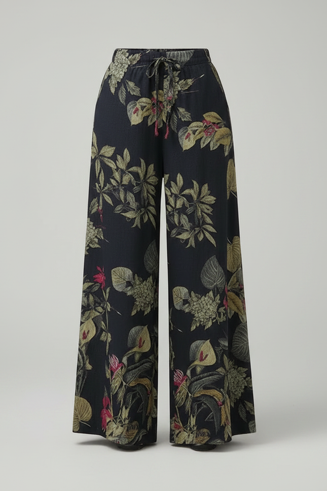 Pantalon Fluide Imprimé Floral Ample Décontracté Bohème - Lin - vue 3