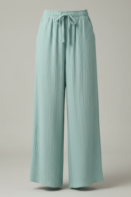 Pantalon Fluide Vert Ample Coton Texturé Décontracté - vue 3