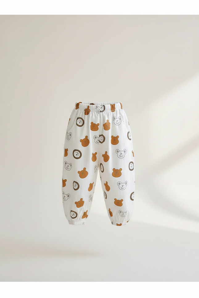 Pantalon Fluide Écru Imprimé Oursons Ample Coton Enfant - vue 3