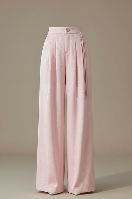 Pantalon Fluide Rose Jacquard Satin Ample Élégant - vue 3