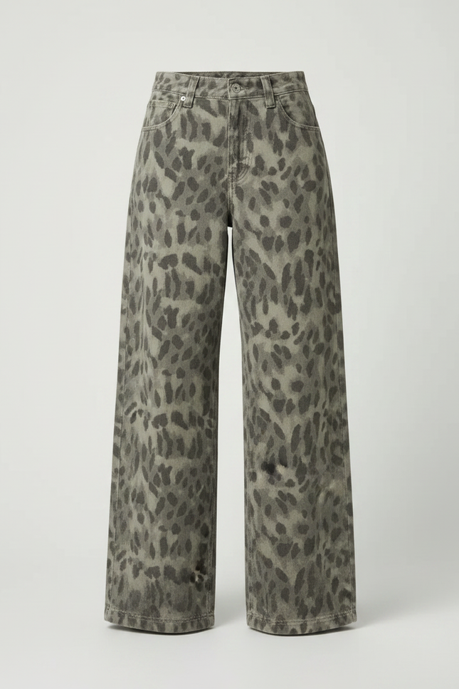 Pantalon Fluide Léopard Gris Ample Décontracté Femme - Imprimé Jean - vue 3