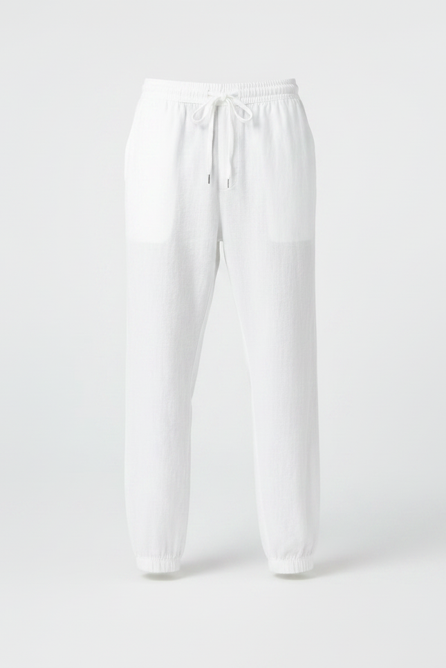 Pantalon Fluide Blanc Lin Ample Décontracté Homme Cordon - vue 3