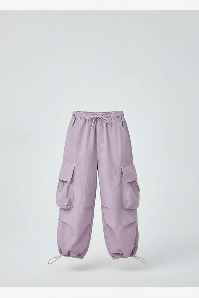 Pantalon Fluide Violet Cargo Ample Enfant Streetwear - Polyester - vue 3