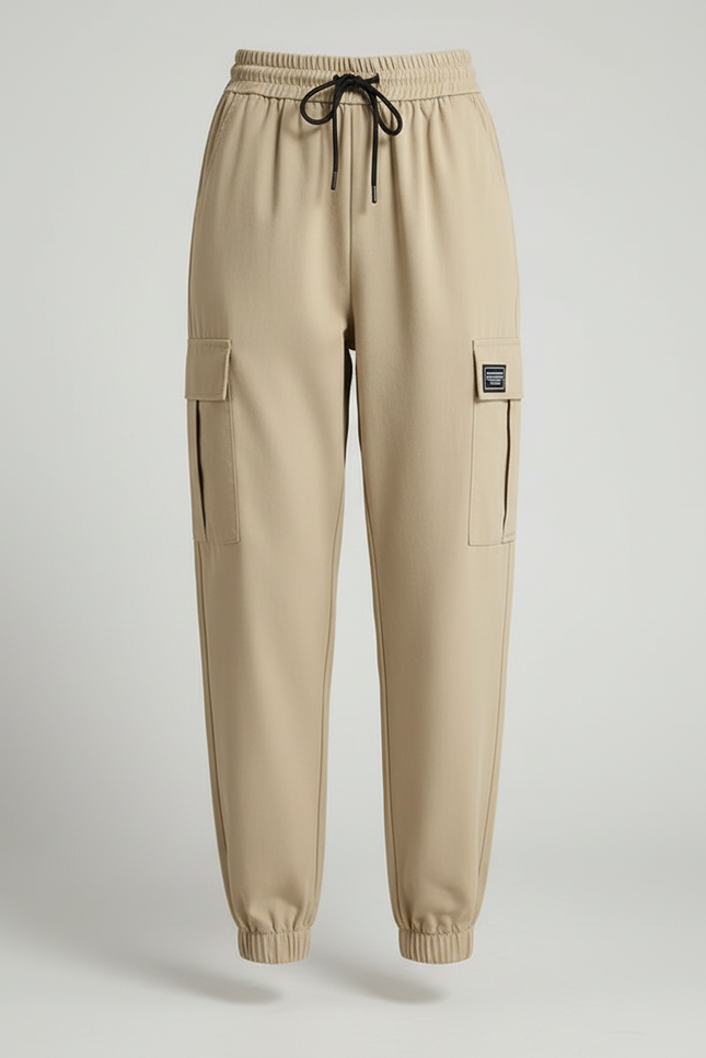 Pantalon Fluide Cargo Kaki Taille Haute Décontracté - Polyester - vue 3