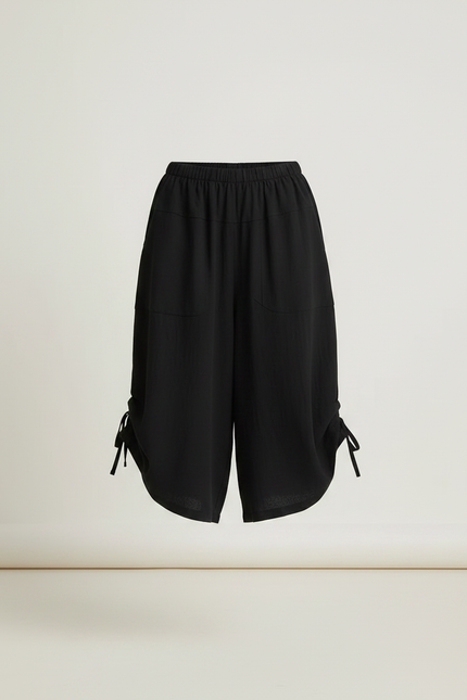 Pantalon Fluide Noir Ample Coton Taille Haute Décontracté - Lin - vue 3