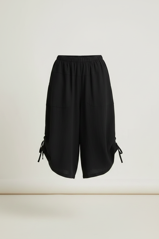 Pantalon Fluide Noir Ample Coton Taille Haute Décontracté - Lin - vue 3