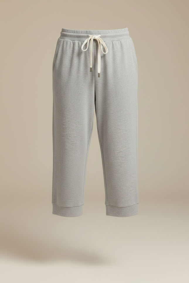 Pantalon Fluide Gris Cordon Coton Décontracté Capris - Molleton - vue 3