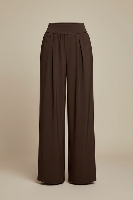 Pantalon Fluide Marron Ample Taille Haute Plissé Décontracté - Polyester - vue 3