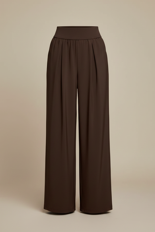 Pantalon Fluide Marron Ample Taille Haute Plissé Décontracté - Polyester - vue 3