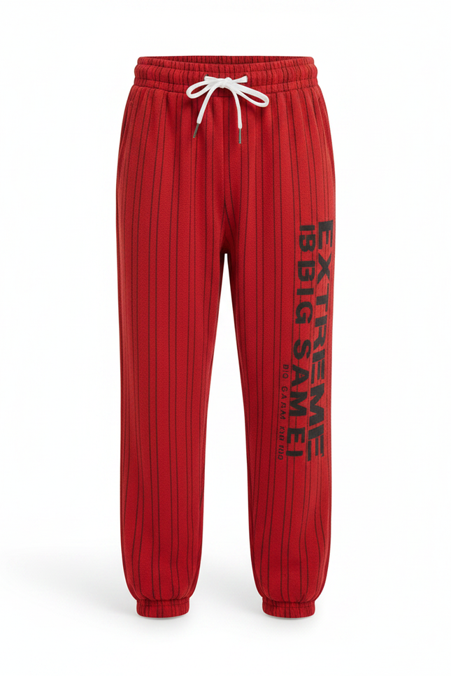 Pantalon Fluide Rouge Rayé Ample Décontracté Enfant - Molleton - vue 3