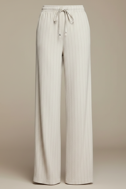 Pantalon Fluide Beige Rayé Ample Lin Décontracté - vue 3