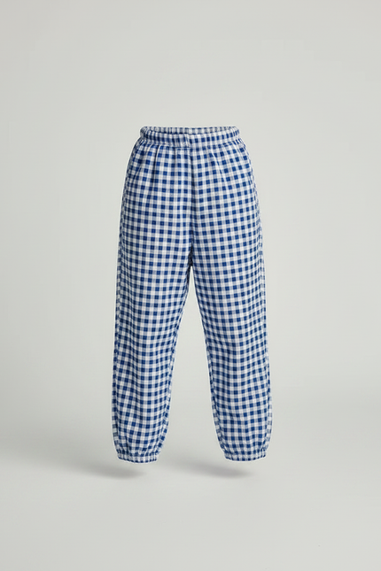 Pantalon Fluide Carreaux Vichy Bleu Ample Léger Enfant - Coton - vue 3