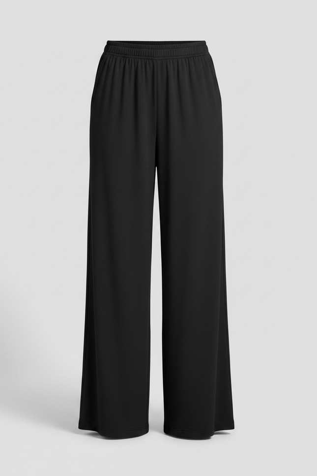 Pantalon Fluide Noir Ample Taille Haute Décontracté - Viscose - vue 3