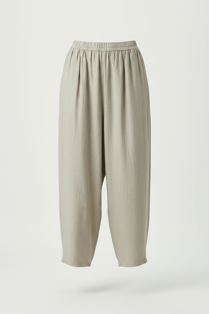 Pantalon Fluide Écru Ample Coton Lin Femme Décontracté - Kaki - vue 3