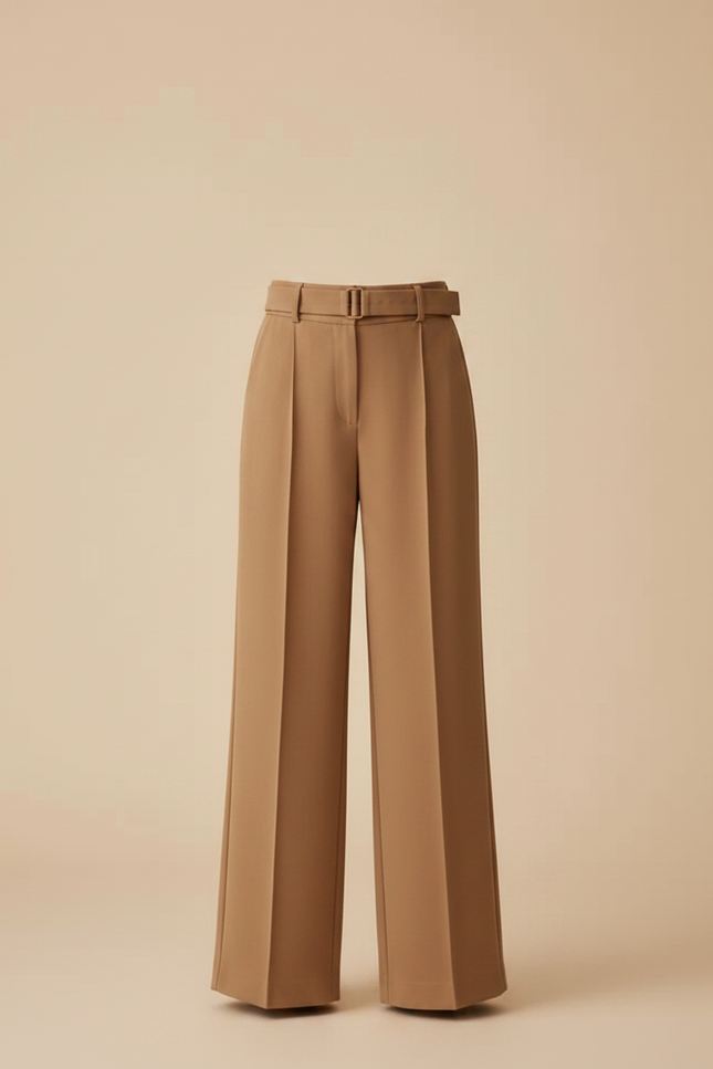 Pantalon Fluide Marron Droit Taille Haute Élégant - Polyester - vue 3
