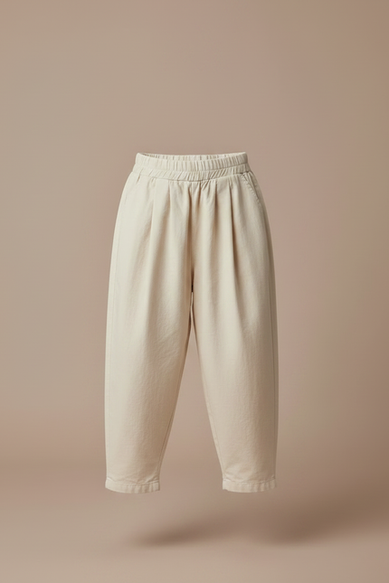 Pantalon Fluide Fille Beige Coupe Ample Coton - Toile - vue 3