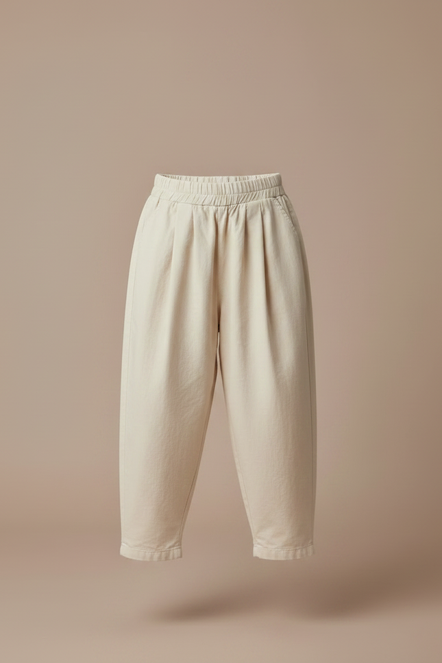 Pantalon Fluide Fille Beige Coupe Ample Coton - Toile - vue 3