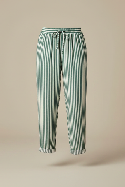 Pantalon Fluide Rayé Vert Blanc Ample Coton - vue 3