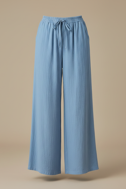 Pantalon Fluide Bleu Ciel Ample Coton Décontracté Été - vue 3