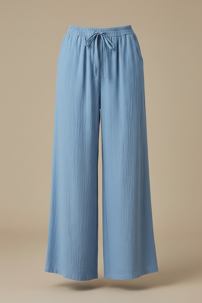 Pantalon Fluide Bleu Ciel Ample Coton Décontracté Été - vue 3