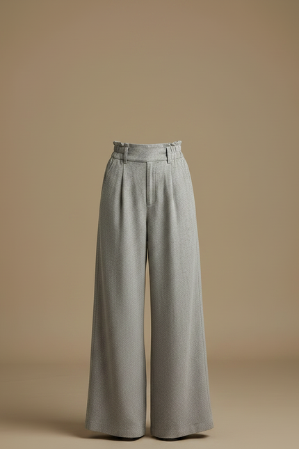 Pantalon Fluide Gris Ample Élastiqué Tissé Femme - Tweed - vue 3