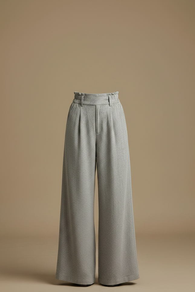 Pantalon Fluide Gris Ample Élastiqué Tissé Femme - Tweed - vue 3