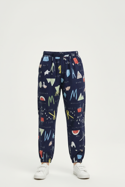 Pantalon Fluide Bleu Marine Imprimé Ludique Coton Garçon - vue 3