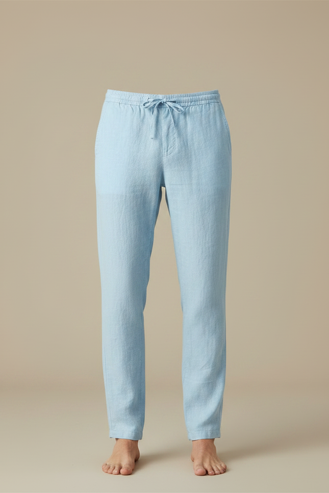 Pantalon Fluide Lin Bleu Clair Droit Décontracté Homme - vue 3