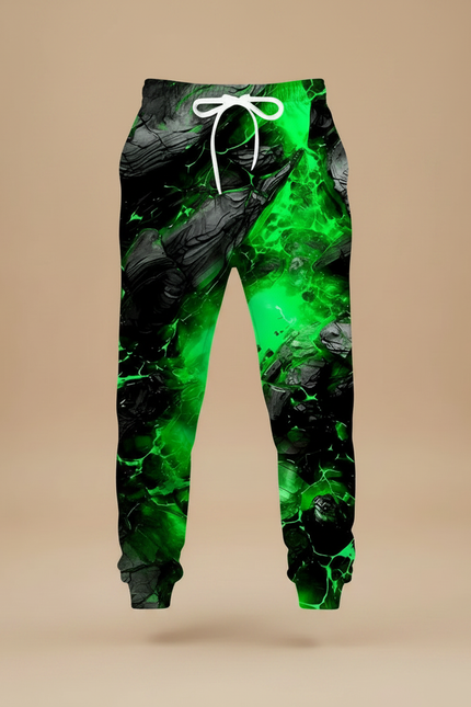Pantalon Fluide Vert Éclatant Noir Imprimé Décontracté Homme - Molleton - vue 3