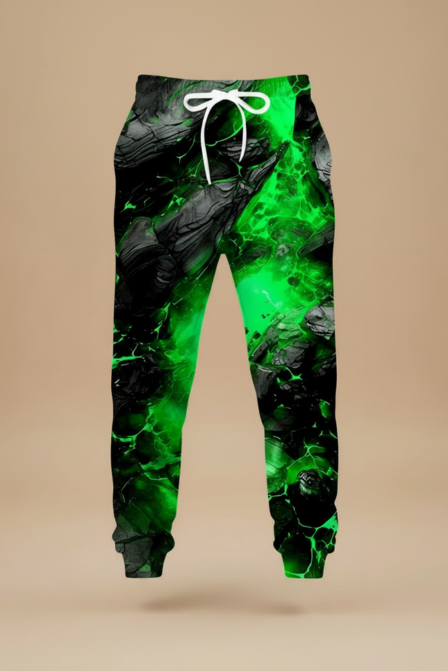 Pantalon Fluide Vert Éclatant Noir Imprimé Décontracté Homme - Molleton - vue 3