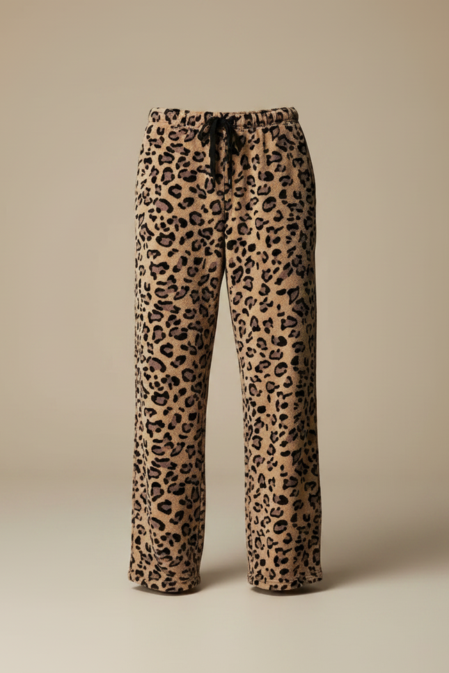 Pantalon Fluide Léopard Marron Ample Confortable Cordon - Imprimé Molleton - vue 3