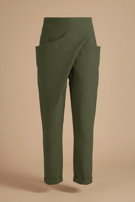 Pantalon Fluide Vert Kaki Ample Décontracté Ceinturé - Lin - vue 3