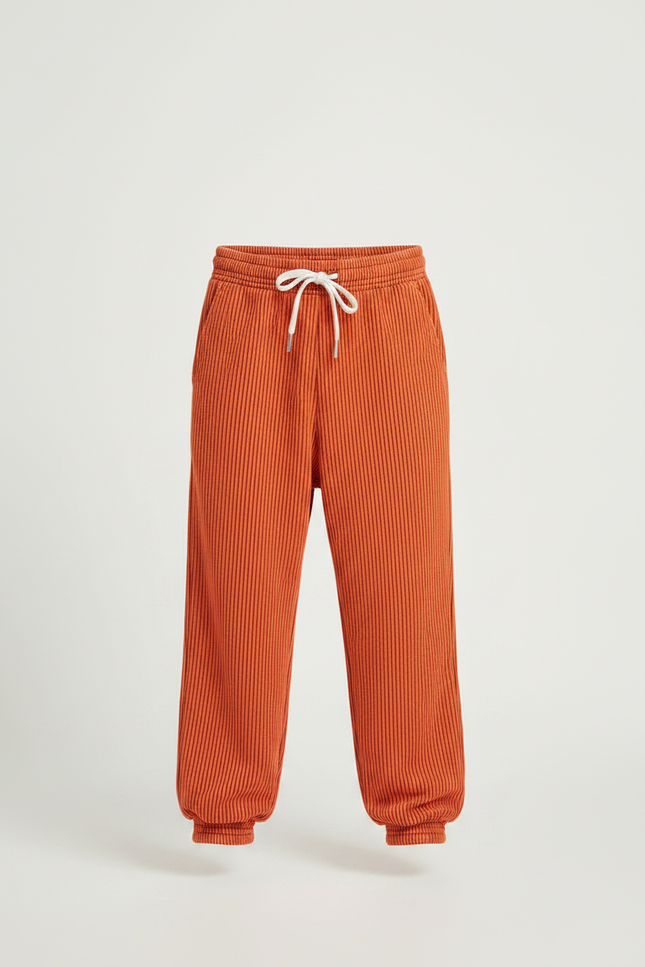 Pantalon Fluide Orange Côtelé Ample Décontracté Enfant - Cordé - vue 3
