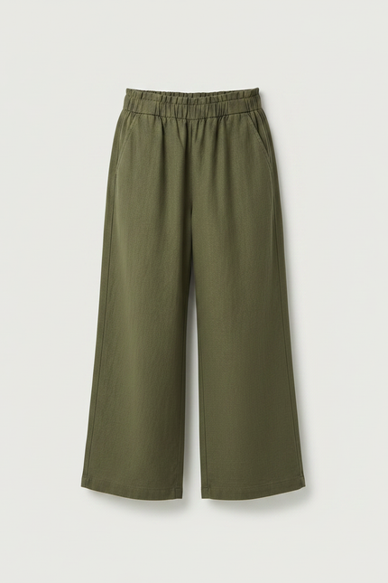 Pantalon Fluide Vert Kaki Coton Ample Décontracté - Lin - vue 3