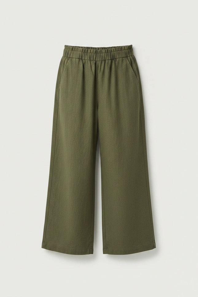 Pantalon Fluide Vert Kaki Coton Ample Décontracté - Lin - vue 3