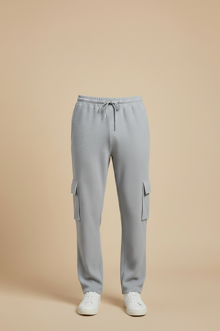 Pantalon Fluide Gris Clair Cargo Gaufre Décontracté Homme - Maille - vue 3