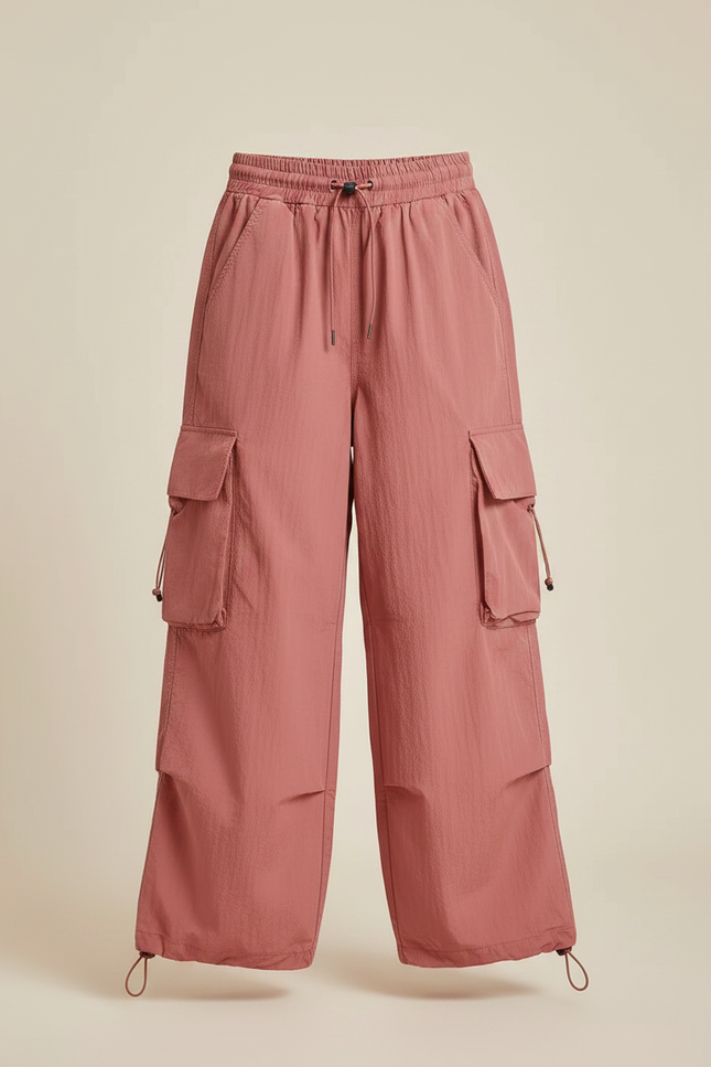 Pantalon Fluide Rose Cargo Ample Fille Décontracté - Polyester - vue 3