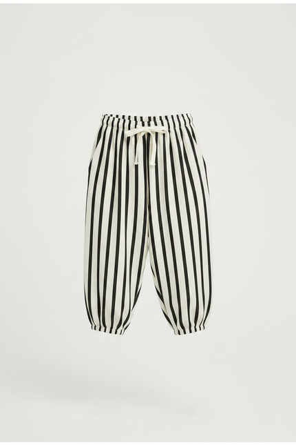 Pantalon Fluide Rayé Noir Blanc Ample Enfant - Multicolore Lin - vue 3