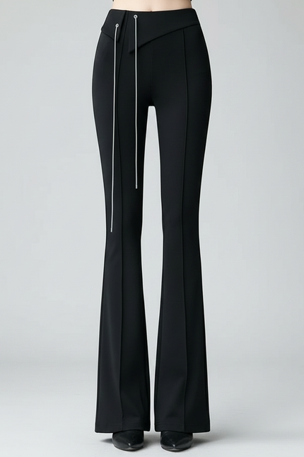 Pantalon Fluide Noir Taille Haute Évasé Chic Élégant - Polyester - vue 3