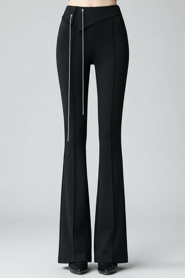 Pantalon Fluide Noir Taille Haute Évasé Chic Élégant - Polyester - vue 3