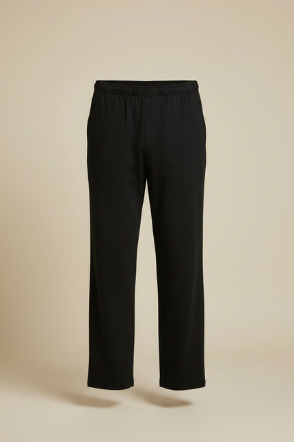 Pantalon Fluide Noir Ample Cordon Décontracté Coton - vue 3